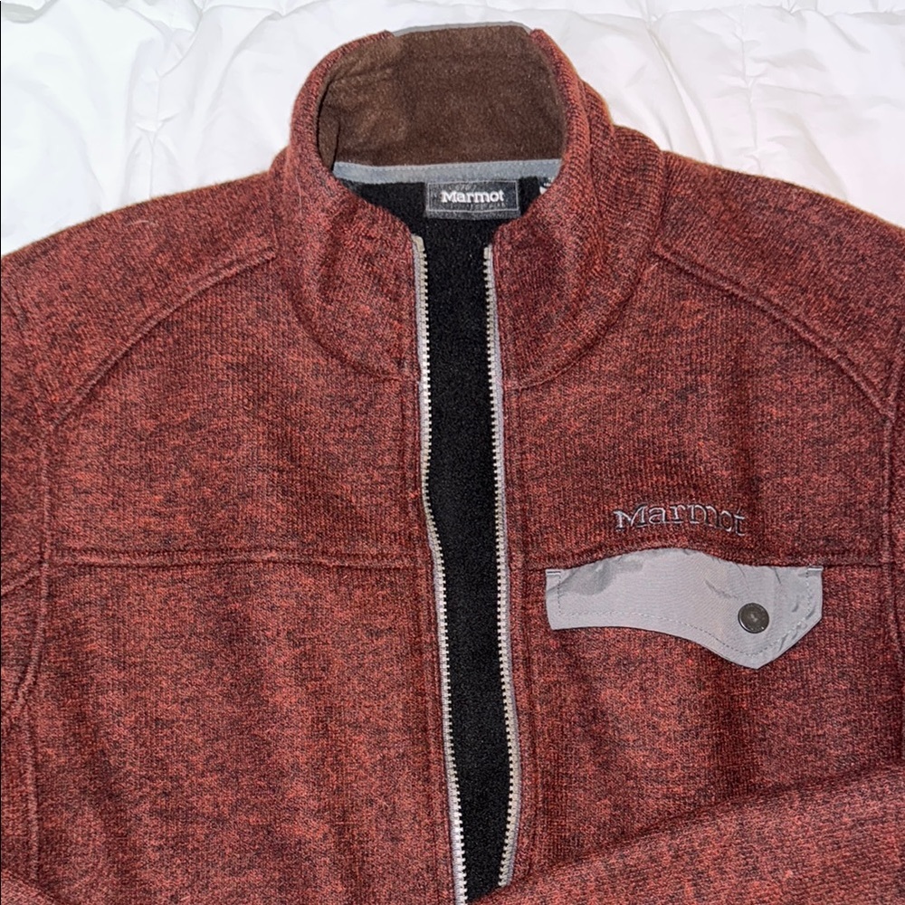 Burton Red Zip Up Sweater with Stand-Up Collar